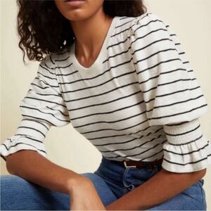 Nation LTD Cadence Smocked Puff Sleeve Striped Tee sz M
